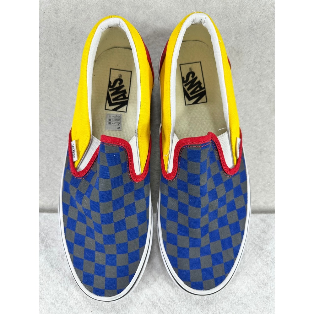 Vans Classic Slip-On Color Block Checkerboard Mens 9 Womens 10.5 Blue Yellow Red